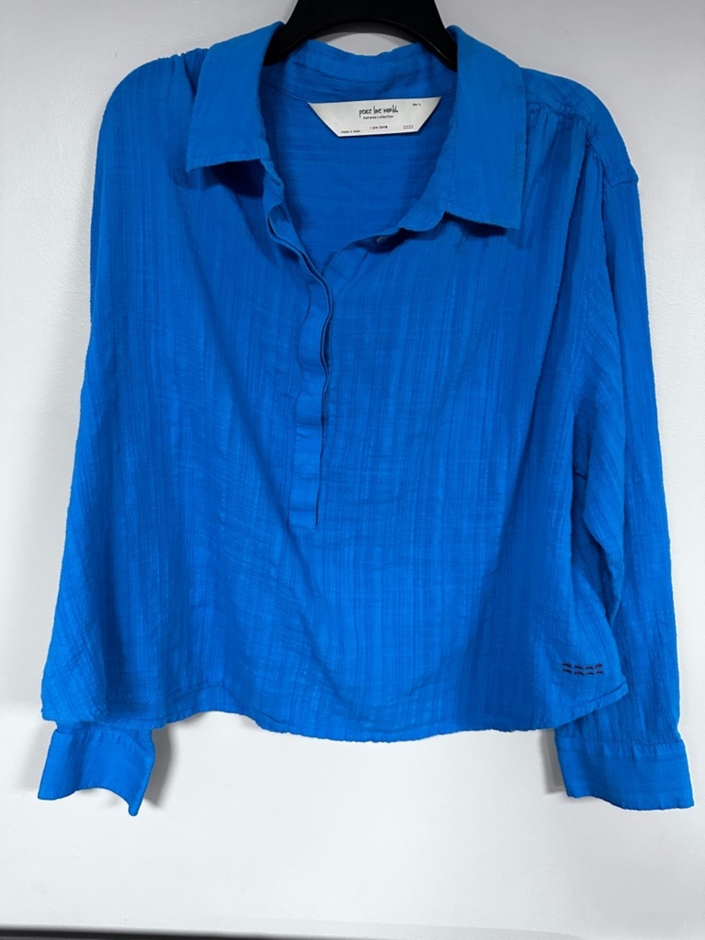 Peace Love World, Boheme Collection Cropped Front Turquoise Blouse, 1X